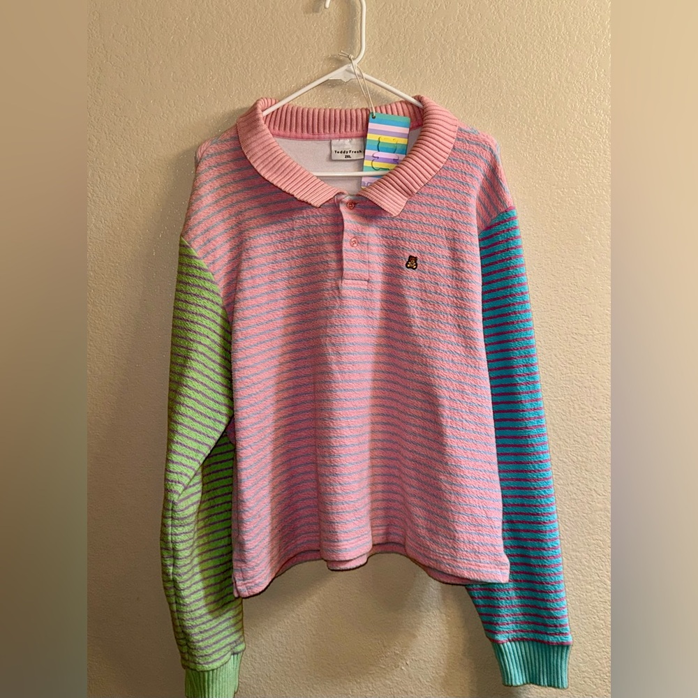 Teddy Fresh women’s color block, long sleeve cropped polo, 2XL
